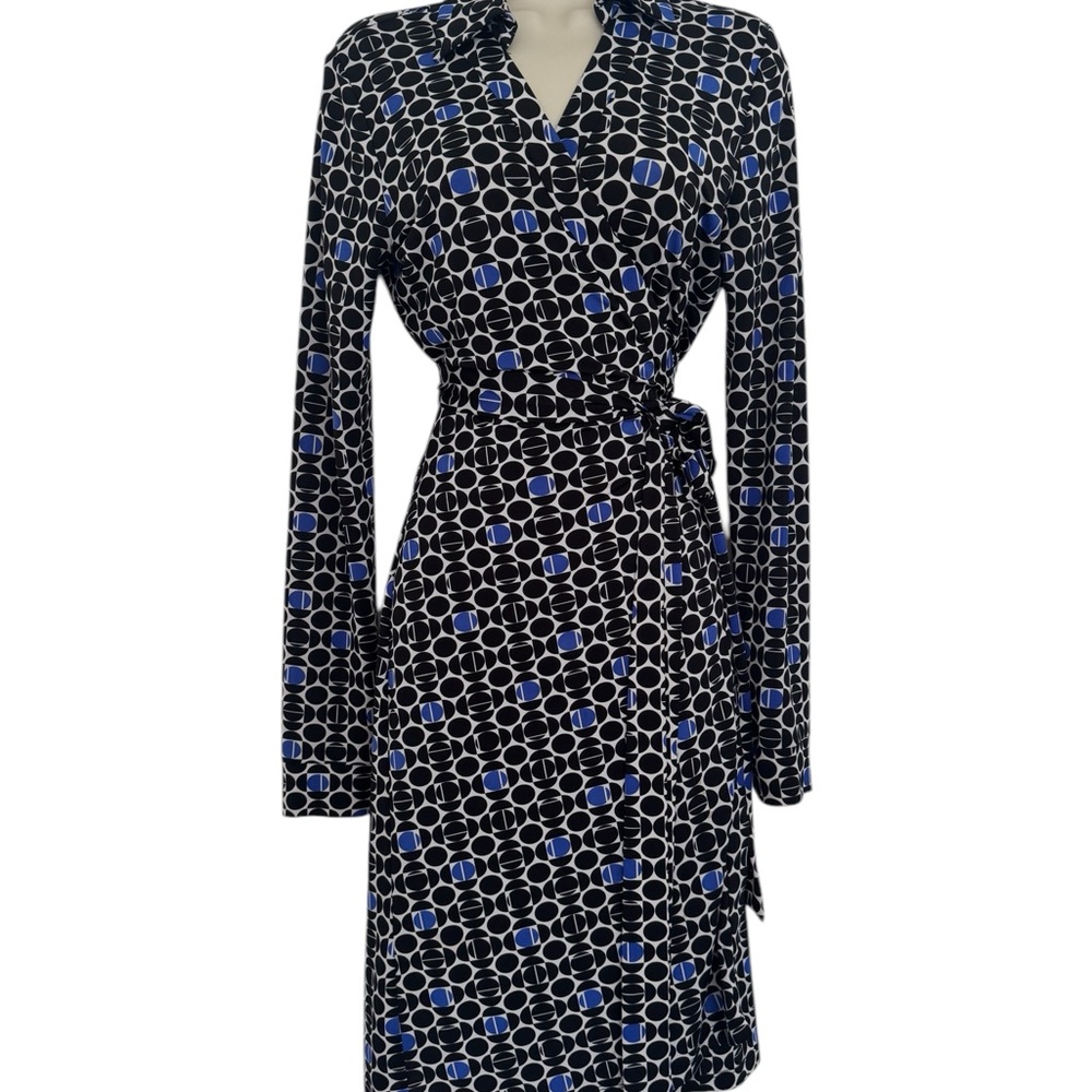 Boston Proper Multicolored Wrap Dress with Notched Collar